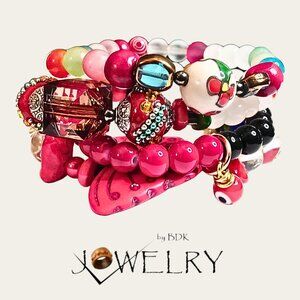 Ceramic Butterfly Focal w/Natural Stones + Multi Media Layered Bracelet Set